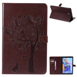 Embossing Butterfly Tree Leather Flip Cover for Samsung Galaxy Tab A 10.5 T590 T595 - Brown