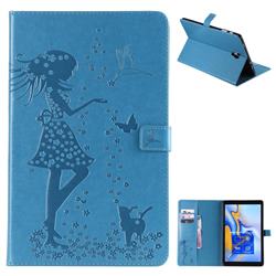 Embossing Flower Girl Cat Leather Flip Cover for Samsung Galaxy Tab A 10.5 T590 T595 - Blue