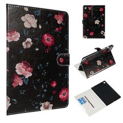 Black Flower Smooth Leather Tablet Wallet Case for Samsung Galaxy Tab S5e 10.5 T720 T725