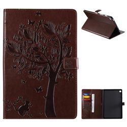 Embossing Butterfly Tree Leather Flip Cover for Samsung Galaxy Tab S5e 10.5 T720 T725 - Brown