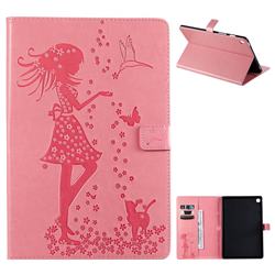 Embossing Flower Girl Cat Leather Flip Cover for Samsung Galaxy Tab S5e 10.5 T720 T725 - Pink