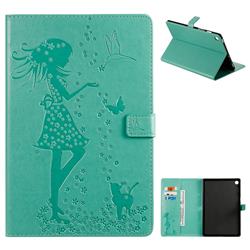 Embossing Flower Girl Cat Leather Flip Cover for Samsung Galaxy Tab S5e 10.5 T720 T725 - Green