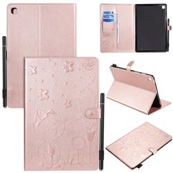 Embossing Bee and Cat Leather Flip Cover for Samsung Galaxy Tab S5e 10.5 T720 T725 - Rose Gold