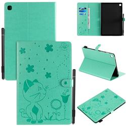 Embossing Bee and Cat Leather Flip Cover for Samsung Galaxy Tab S5e 10.5 T720 T725 - Green