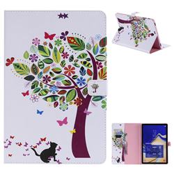 Cat and Tree Folio Flip Stand Leather Wallet Case for Samsung Galaxy Tab S4 10.5 T830 T835