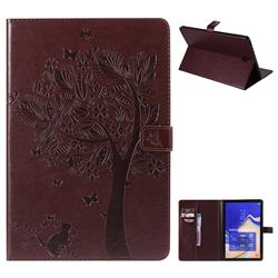 Embossing Butterfly Tree Leather Flip Cover for Samsung Galaxy Tab S4 10.5 T830 T835 - Brown