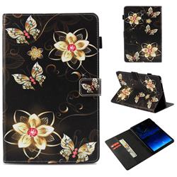 Golden Flower Butterfly Folio Stand Leather Wallet Case for Samsung Galaxy Tab S4 10.5 T830 T835