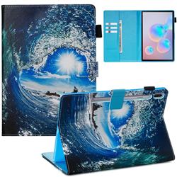 Waves and Sun Matte Leather Wallet Tablet Case for Samsung Galaxy Tab S6 10.5 T860 T865