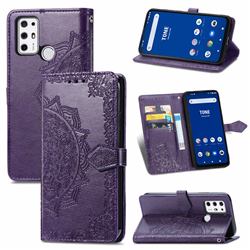 Embossing Imprint Mandala Flower Leather Wallet Case for Tone E21 - Purple