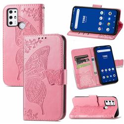 Embossing Mandala Flower Butterfly Leather Wallet Case for Tone E21 - Pink