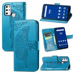 Embossing Mandala Flower Butterfly Leather Wallet Case for Tone E21 - Blue