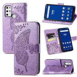 Embossing Mandala Flower Butterfly Leather Wallet Case for Tone E21 - Light Purple