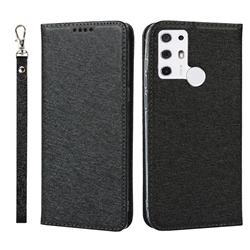 Ultra Slim Magnetic Automatic Suction Silk Lanyard Leather Flip Cover for Tone E21 - Black