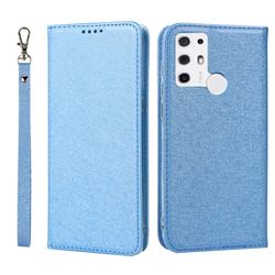 Ultra Slim Magnetic Automatic Suction Silk Lanyard Leather Flip Cover for Tone E21 - Sky Blue