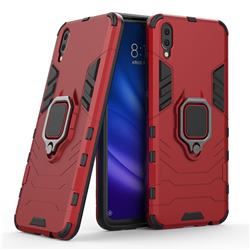 Black Panther Armor Metal Ring Grip Shockproof Dual Layer Rugged Hard Cover for vivo V11 (V11 Pro, Vivo X21s) - Red