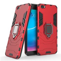 Black Panther Armor Metal Ring Grip Shockproof Dual Layer Rugged Hard Cover for Vivo V5 Lite(Vivo Y66) - Red