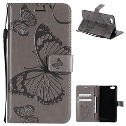 Embossing 3D Butterfly Leather Wallet Case for Vivo V5 Lite(Vivo Y66) - Gray