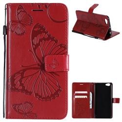 Embossing 3D Butterfly Leather Wallet Case for Vivo V5 Lite(Vivo Y66) - Red