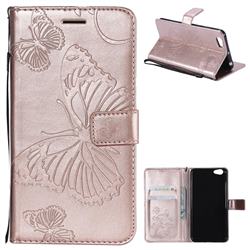 Embossing 3D Butterfly Leather Wallet Case for Vivo V5 Lite(Vivo Y66) - Rose Gold