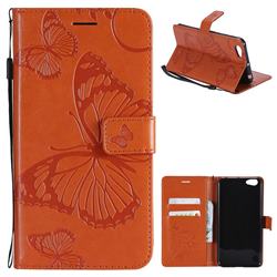 Embossing 3D Butterfly Leather Wallet Case for Vivo V5 Lite(Vivo Y66) - Orange