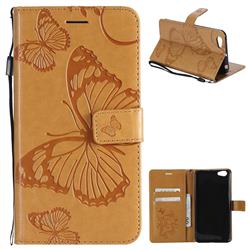 Embossing 3D Butterfly Leather Wallet Case for Vivo V5 Lite(Vivo Y66) - Yellow