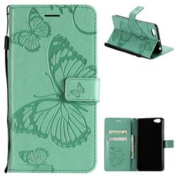 Embossing 3D Butterfly Leather Wallet Case for Vivo V5 Lite(Vivo Y66) - Green