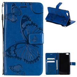 Embossing 3D Butterfly Leather Wallet Case for Vivo V5 Lite(Vivo Y66) - Blue