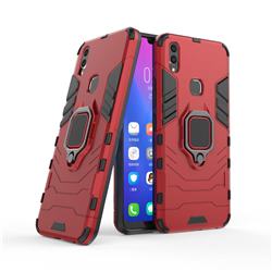 Black Panther Armor Metal Ring Grip Shockproof Dual Layer Rugged Hard Cover for Vivo V9 - Red