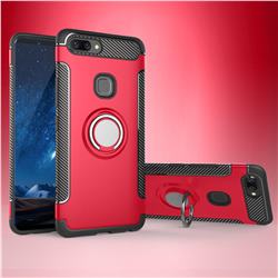 Armor Anti Drop Carbon PC + Silicon Invisible Ring Holder Phone Case for Vivo X20 - Red