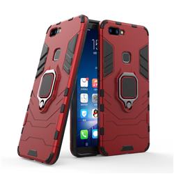 Black Panther Armor Metal Ring Grip Shockproof Dual Layer Rugged Hard Cover for Vivo X20 - Red