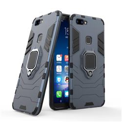 Black Panther Armor Metal Ring Grip Shockproof Dual Layer Rugged Hard Cover for Vivo X20 - Blue