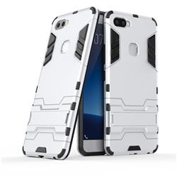 Armor Premium Tactical Grip Kickstand Shockproof Dual Layer Rugged Hard Cover for Vivo X20 Plus - Silver