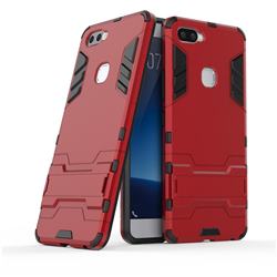 Armor Premium Tactical Grip Kickstand Shockproof Dual Layer Rugged Hard Cover for Vivo X20 Plus - Wine Red