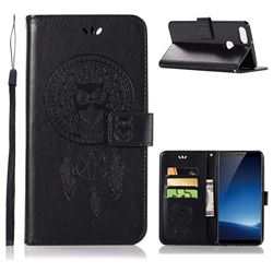 Intricate Embossing Owl Campanula Leather Wallet Case for Vivo X20 Plus - Black