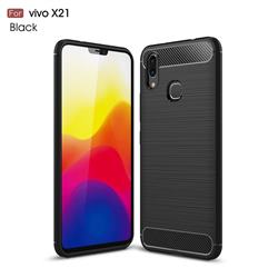Luxury Carbon Fiber Brushed Wire Drawing Silicone TPU Back Cover for vivo X21 - Black