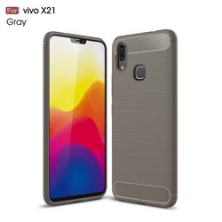 Luxury Carbon Fiber Brushed Wire Drawing Silicone TPU Back Cover for vivo X21 - Gray