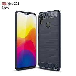 Luxury Carbon Fiber Brushed Wire Drawing Silicone TPU Back Cover for vivo X21 - Navy