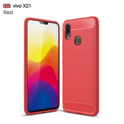Luxury Carbon Fiber Brushed Wire Drawing Silicone TPU Back Cover for vivo X21 - Red