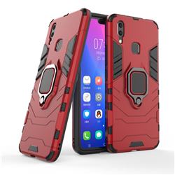 Black Panther Armor Metal Ring Grip Shockproof Dual Layer Rugged Hard Cover for vivo X21 - Red