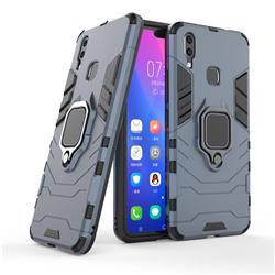 Black Panther Armor Metal Ring Grip Shockproof Dual Layer Rugged Hard Cover for vivo X21 - Blue