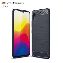 Luxury Carbon Fiber Brushed Wire Drawing Silicone TPU Back Cover for vivo X21 UD - Navy