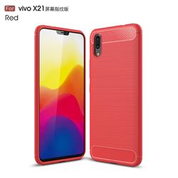 Luxury Carbon Fiber Brushed Wire Drawing Silicone TPU Back Cover for vivo X21 UD - Red