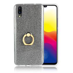 Luxury Soft TPU Glitter Back Ring Cover with 360 Rotate Finger Holder Buckle for vivo X21 UD - Black