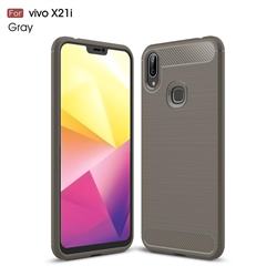 Luxury Carbon Fiber Brushed Wire Drawing Silicone TPU Back Cover for vivo X21i - Gray