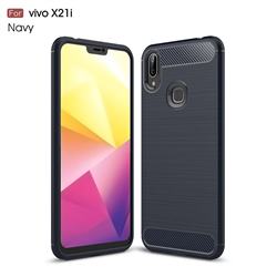 Luxury Carbon Fiber Brushed Wire Drawing Silicone TPU Back Cover for vivo X21i - Navy