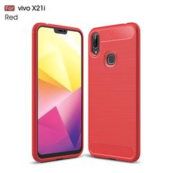 Luxury Carbon Fiber Brushed Wire Drawing Silicone TPU Back Cover for vivo X21i - Red