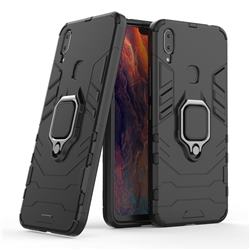 Black Panther Armor Metal Ring Grip Shockproof Dual Layer Rugged Hard Cover for vivo X21i - Black