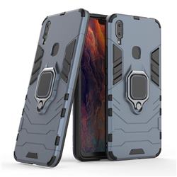 Black Panther Armor Metal Ring Grip Shockproof Dual Layer Rugged Hard Cover for vivo X21i - Blue