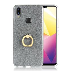 Luxury Soft TPU Glitter Back Ring Cover with 360 Rotate Finger Holder Buckle for vivo X21i - Black