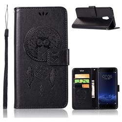 Intricate Embossing Owl Campanula Leather Wallet Case for Vivo Xplay6 - Black
